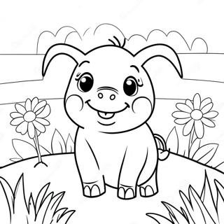 Page à colorier Porcelet Adorable dans un Champ de Fleurs | Page de coloriage Cochon mignon