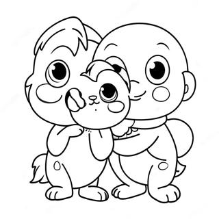 Page à colorier Douma mignonne avec des amis | Page de coloriage Douma