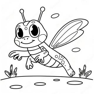 Page à colorier sauterelle heureuse en train de sauter | Page de coloriage Sauterelle