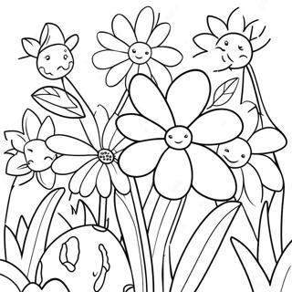 Page à colorier jardin de fleurs coloré | Page de coloriage Jardinage