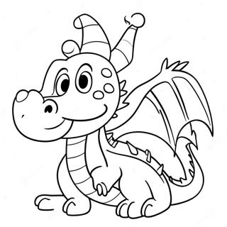 Page à colorier d'un dragon festif avec un chapeau de Noël | Page de coloriage Dragon de Noël