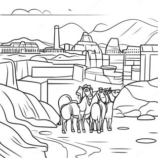 Page à colorier de la ville sumérienne de Mésopotamie | Page de coloriage Mésopotamie