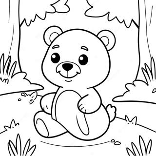 Page à colorier d'un petit ours mignon jouant dans la forêt | Page de coloriage Petit Ours
