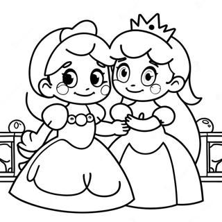 Page à colorier de Mario et la princesse Peach mignons | Page de coloriage Mario Saint-Valentin