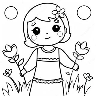 Page à colorier Fille Mignonne avec Fleurs | Page de coloriage Fille Belle