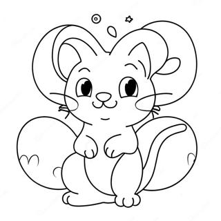 Page à colorier Mew mignon avec des ballons | Page de coloriage Mew