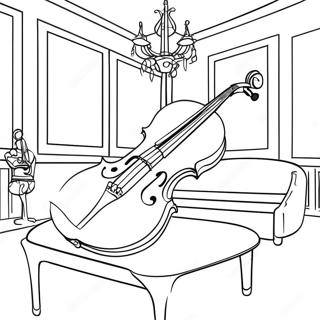 Page à colorier de violon élégant dans une salle de musique | Page de coloriage Violon