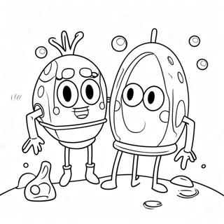 Page à colorier Bob l'éponge et Patrick à la pêche aux méduses | Page de coloriage SpongeBob Méduse