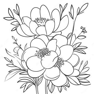 Page à colorier Beau Bouquet de Pivoines | Page de coloriage Pivoine