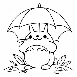 Page à colorier Totoro mignon avec un parapluie | Page de coloriage Totoro