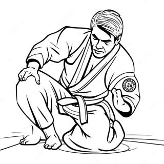 Page à colorier d'un Combattant de Jiu Jitsu en Action | Page de coloriage Jiu Jitsu