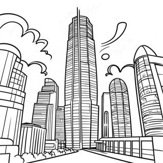 Page à colorier d'un gratte-ciel futuriste | Page de coloriage Architecture