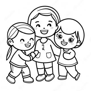 Page à colorier d'enfants multiculturels jouant ensemble | Page de coloriage Multiculturel