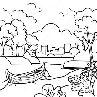 Page à colorier du paysage pittoresque du fleuve Mississippi | Page de coloriage Mississippi