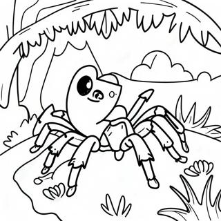 Page à colorier de tarentule colorée dans la jungle | Page de coloriage Tarantule