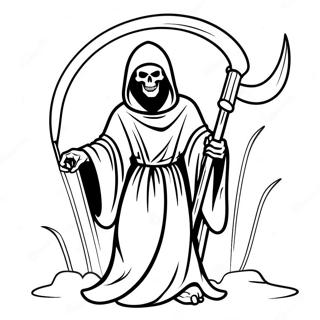 Page à colorier de la faucheuse avec une faux | Page de coloriage Mort