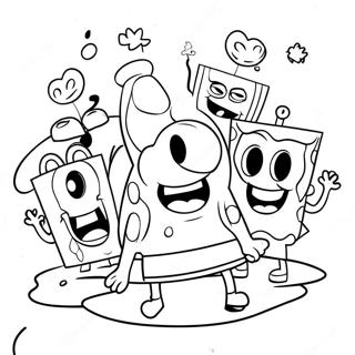 Page à colorier de SpongeBob avec des amis colorés | Page de coloriage SpongeBob Haut