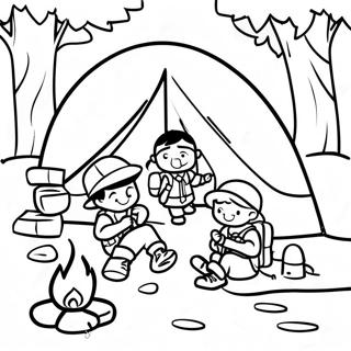 Page à colorier des Scouts en camping aventure | Page de coloriage Scouts