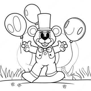 Page à colorier Funtime Freddy avec des ballons | Page de coloriage Freddy de Funtime