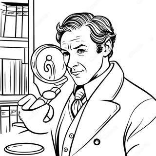 Page à colorier Sherlock Holmes avec loupe | Page de coloriage Sherlock Holmes