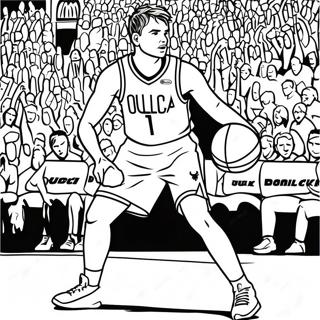 Page à colorier Luka Doncic dribblant au basket | Page de coloriage Luka Doncic