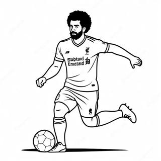 Page à colorier de Mo Salah dribblant le ballon | Page de coloriage Mo Salah