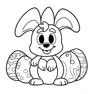 Page à colorier Bluey avec des œufs de Pâques colorés | Page de coloriage Bluey Pâques