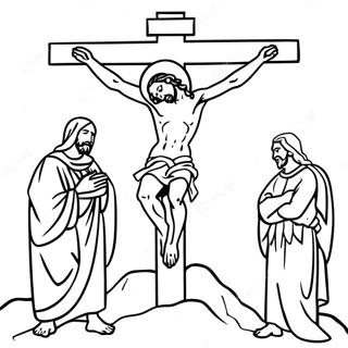 Page à colorier de la scène de crucifixion | Page de coloriage Crucifixion