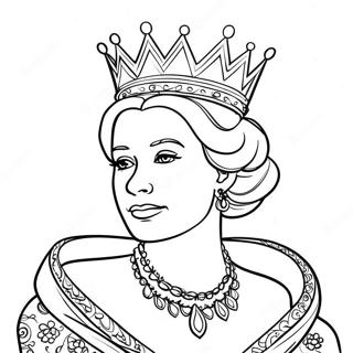 Page à colorier Reine élégante avec une couronne | Page de coloriage Reine
