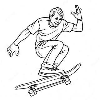 Page à colorier de Tony Hawk réalisant un trick | Page de coloriage Tony Hawk