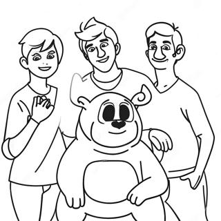 Page à colorier Mr Beast avec des amis | Page de coloriage M. Beast