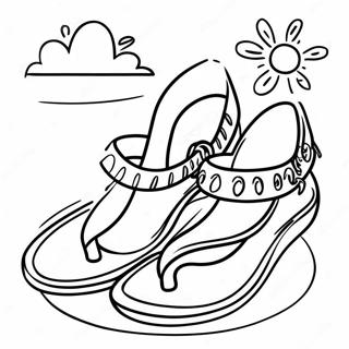 Page à colorier de sandales colorées sur la plage | Page de coloriage Sandales