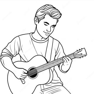 Page à colorier Zach Bryan jouant de la guitare | Page de coloriage Zach Bryan