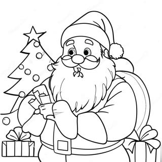 Page à colorier père Noël festif preppy | Page de coloriage Noël Preppy