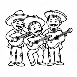 Page à colorier d'un groupe de Mariachi coloré jouant des instruments | Page de coloriage Mariachi