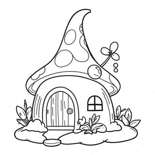 Page à colorier de la maison de gnome fantaisiste avec des fleurs | Page de coloriage Maison de Gnome