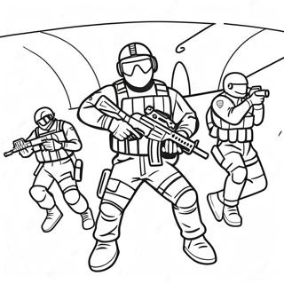 Page à colorier de scène d'action Rainbow Six Siege | Page de coloriage Rainbow Six Siege