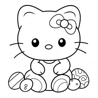 Page à colorier de Hello Kitty avec des œufs colorés | Page de coloriage Hello Kitty Pâques