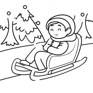 Page à colorier de plaisir en luge dans la neige | Page de coloriage Luge