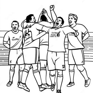 Page à colorier des joueurs de Liverpool célébrant un but | Page de coloriage Liverpool