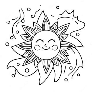 Page à colorier du soleil du solstice d'été | Page de coloriage Solstice d'été