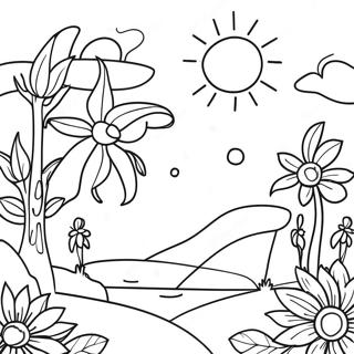 Page à colorier de la célébration brillante du solstice d'été | Page de coloriage Solstice d'été