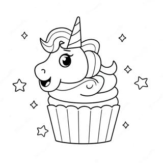 Page à colorier de cupcake licorne étincelant | Page de coloriage Cupcake Licorne