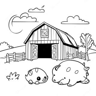 Grange confortable avec des animaux à colorier | Page de coloriage Grange