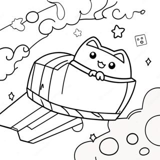 Page à colorier de Nyan Cat volant dans l'espace | Page de coloriage Nyan Cat