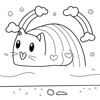 Page à colorier de Nyan Cat avec une traînée arc-en-ciel | Page de coloriage Nyan Cat