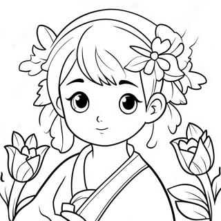 Kanae Mignonne avec des Fleurs Page à Colorier | Page de coloriage Kanae