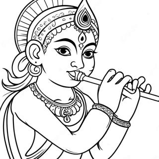 Krishna Jouant de la Flûte Page à Colorier | Page de coloriage Krishna