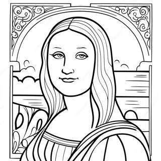 Page à colorier du portrait classique de Mona Lisa | Page de coloriage Mona Lisa