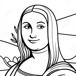 Page à colorier de Mona Lisa souriante | Page de coloriage Mona Lisa